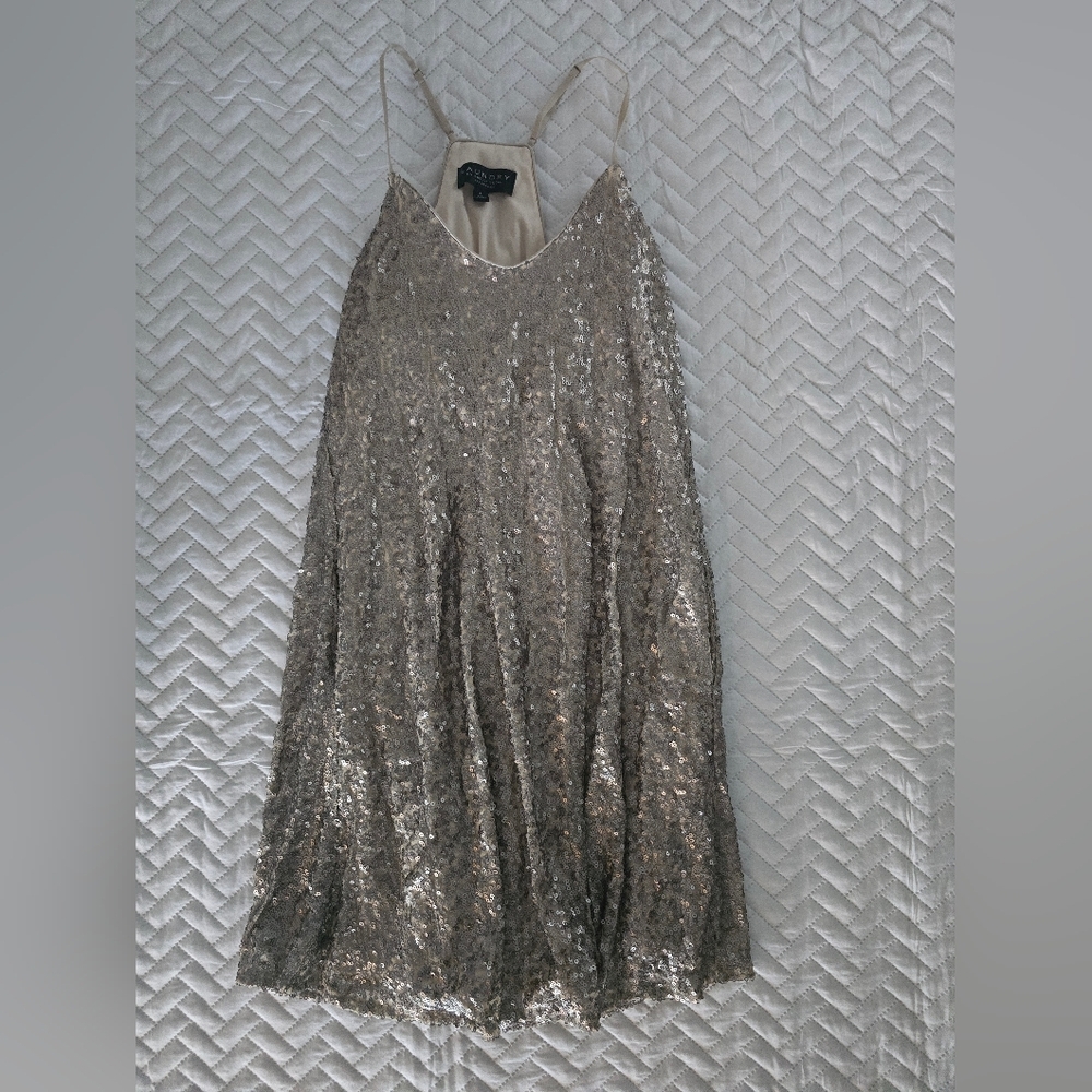 Laundry by Shelli Segal Sequin Gold Mini Swing Flowy Dress - Picture 3 of 8